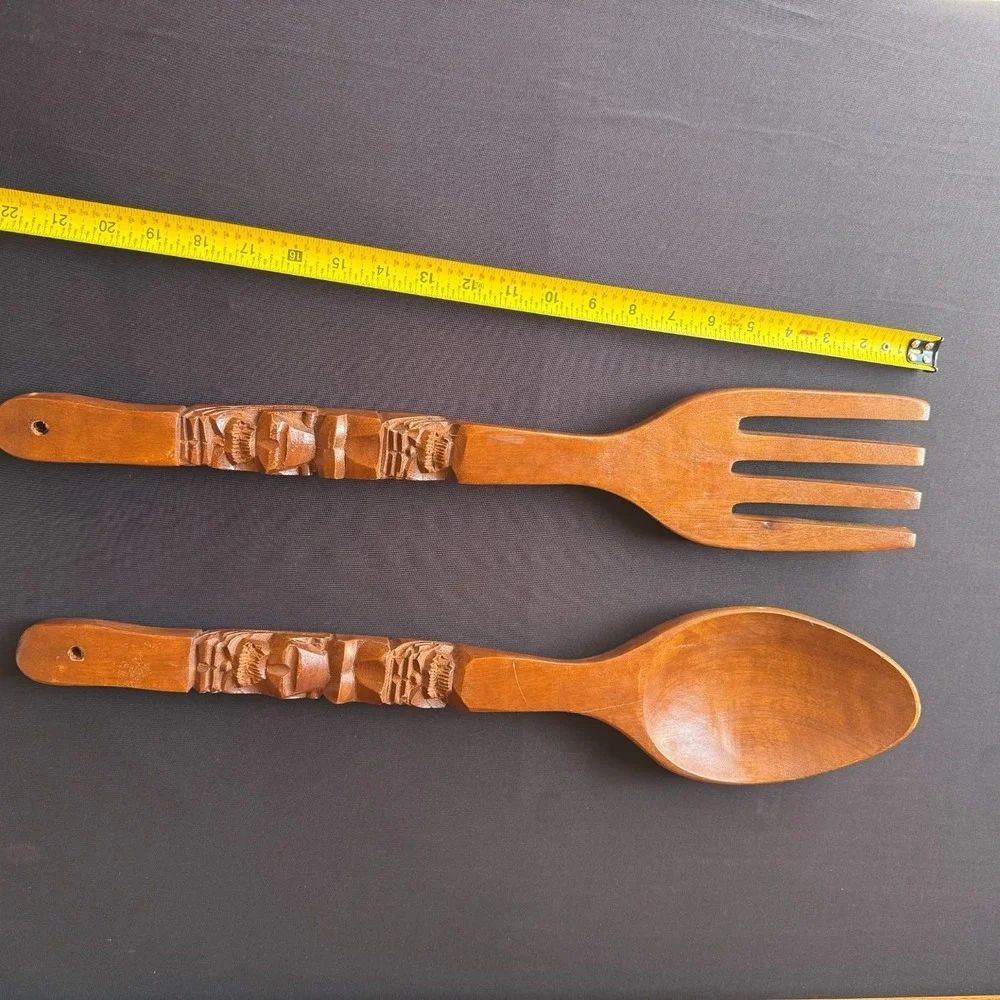 VTG Extra Large Wood Fork Spoon Carved Tiki Totem Mid Century Decor Kitchen 22